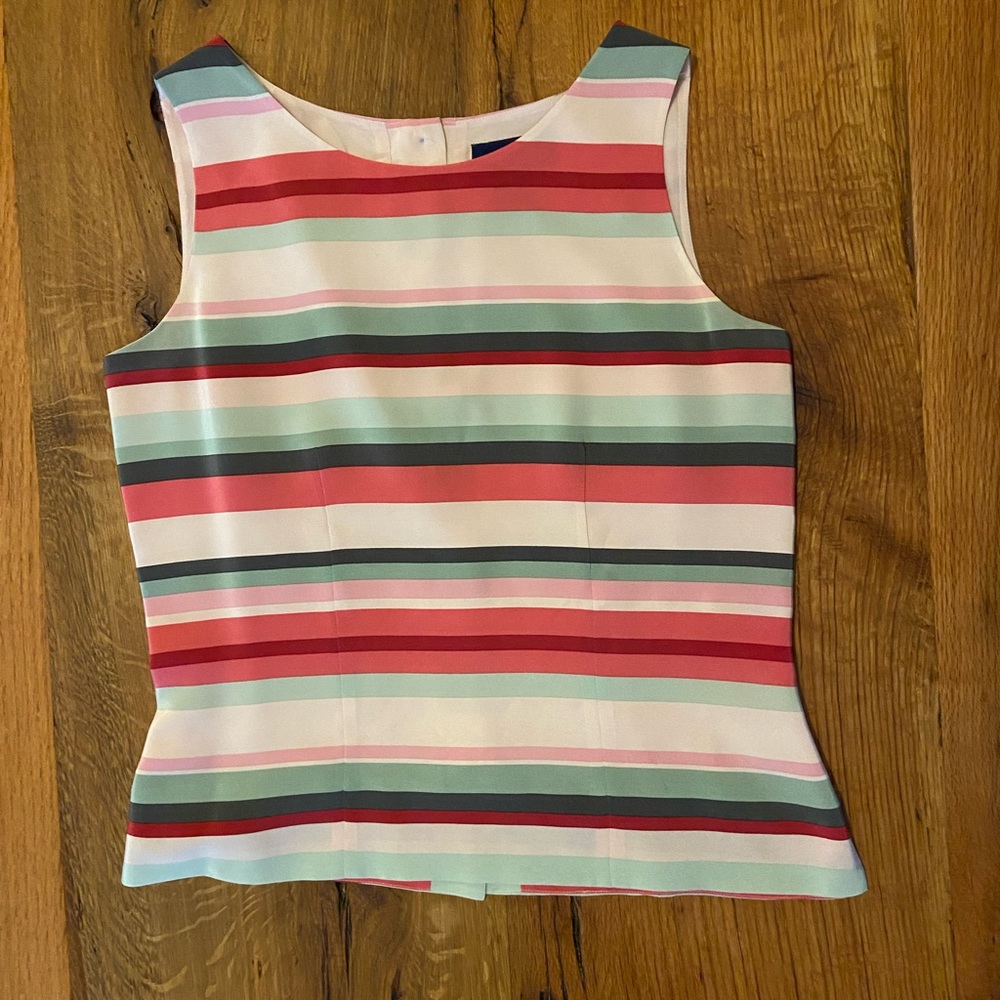 Charter Club 100% Silk Pink & Green Striped Top, Lined, Perfect for Spring, Sz 6